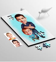 BK Gift Kişiye Özel Baba Oğul Karikatürlü 48 Parça Ahşap Puzzle  2