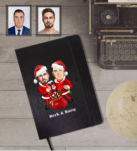 Kişiye Özel Yılbaşı Arkadaş Karikatürlü Siyah Defter Model-1