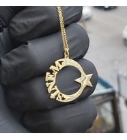 925 Ayar Gümüş 24 Ayar Altın Kaplama İsimli Ay Yıldız Kolye (Gold)