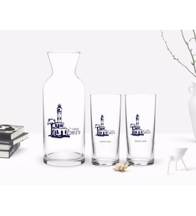 BK Gift Kişiye Özel Renkli Baskılı İzmir Tasarımlı Turistik İkili Rakı Bardağı ve Karaf Hediye Seti-2 (Model 1)