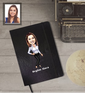 Kişiye Özel Öğretmen Karikatürlü Siyah Defter Bayan-10