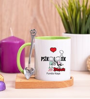 Psikolojik Danışman Ahşap Altlıklı Yeşil Kupa Bardak