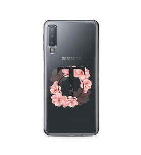 Pembe Çiçekli Harf Tasarım Süper Şeffaf Silikon Telefon Kılıfı Samsung A7 (2018)