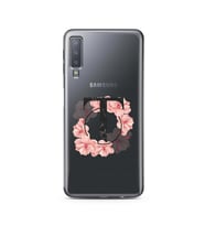 Pembe Çiçekli Harf Tasarım Süper Şeffaf Silikon Telefon Kılıfı Samsung A7 (2018)