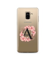 Pembe Çiçekli Harf Tasarım Süper Şeffaf Silikon Telefon Kılıfı Samsung A8 Plus A