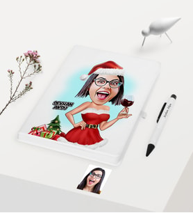 BK Gift Kişiye Özel Yılbaşı Temalı Bayan Karikatürlü Beyaz Defter Kalem Seti - 2