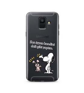 Snoopy Tasarımlı Süper Şeffaf Silikon Telefon Kılıfı Samsung A6 (2018)
