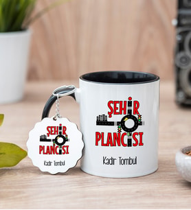 Şehir Plancısı Siyah Kupa Bardak Ve Anahtarlık Set