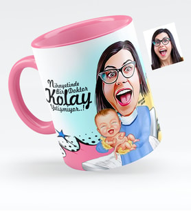 BK Gift Kişiye Özel Bayan Kadın Hastalıkları Ve Doğum Uzmanı Karikatürlü Pembe Kupa Bardak  1