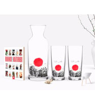 BK Gift Kişiye Özel Renkli Baskılı Japan Tasarımlı İkili Rakı Bardağı Karaf ve Cep Kitabı Hediye Seti-1 (Model 1)