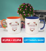 İkili Sevgiliye Sevgililer Günü Hediyesi 13 Kupa Bardak Turuncu Lacivert