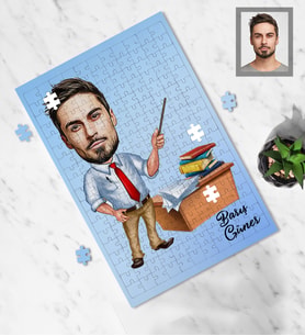 Kişiye Özel Öğretmen Karikatürlü A3 130 Parça Puzzle Bay-4