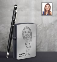 Kişiye Özel Öğretmen Karikatürlü Siyah Çakmak Kalem Hediye Seti Bayan-5 (Model 1)