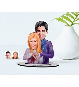 BK Gift Kişiye Özel Sevgililer Karikatürlü Ahşap Biblo Model-89 (Beyaz)