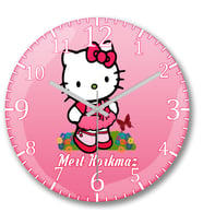 İsme Ve Kişiye Özel Çocuk Odası Kız Hello Kitty  Duvar Saati