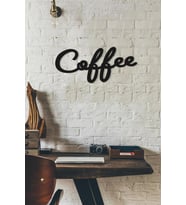 CajuArt Dekoratif Coffee Kahve Yazısı Ahşap Duvar Dekoru Tablo  (Siyah)