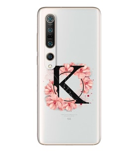 Pembe Çiçekli Harf Tasarım Süper Şeffaf Silikon Telefon Kılıfı Xiomai Mi10- Mi 1