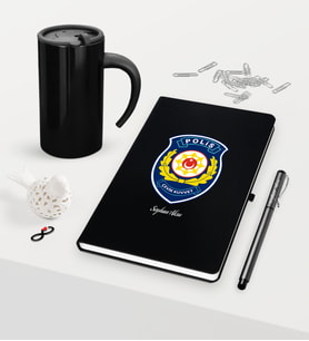 BK Gift Kişiye Özel Polis Çevik Kuvvet Temalı Siyah Defter Kalem Termos Mug Seti (Model 1)