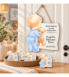 Kişiye Özel Bebek Kapı Süsü Ve 50 Adet Magnet Seti Çocuk Ve Ayıcık
