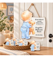 Kişiye Özel Bebek Kapı Süsü Ve 50 Adet Magnet Seti Çocuk Ve Ayıcık