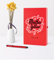 BK Gift Kişiye Özel Yılbaşı Mutlu Yıllar Temalı Kırmızı Defter Kalem Seti - 3