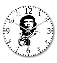Che Guevara Duvar Saati Bombeli Gercek Cam