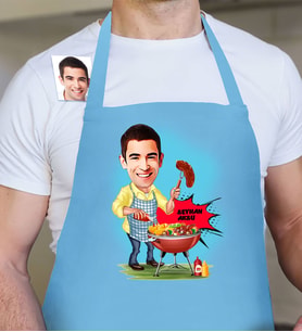 BK Gift Kişiye Özel Bay Mangalcı Karikatür Mavi Mutfak Önlüğü  1