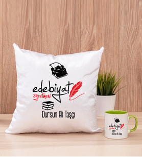 Edebiyat Öğretmeni Kare Yastık ve Yeşil Kupa Bardak