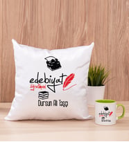 Edebiyat Öğretmeni Kare Yastık ve Yeşil Kupa Bardak