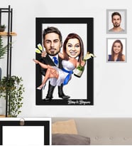 Kişiye Özel Gelin Damat Karikatürlü 3D Ahşap Tablo 30x47  Mod-5