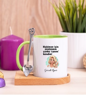 Canım Kendim Ahşap Altlıklı Yeşil Kupa Bardak