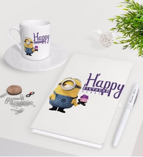 BK Gift Kişiye Özel Happy Birthday Beyaz Defter Kalem Türk Kahvesi Fincanı Seti-4 (Model 1)