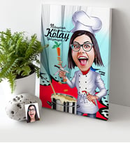 BK Gift Kişiye Özel Bayan Chef Karikatür Kanvas Tablo 30x50cm 1