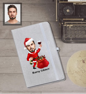 Kişiye Özel Yılbaşı Erkek Karikatürlü Gri Defter Model-6