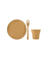Gold Altın Renk 25 Kişilik Plastik Bardak Çatal Tabak