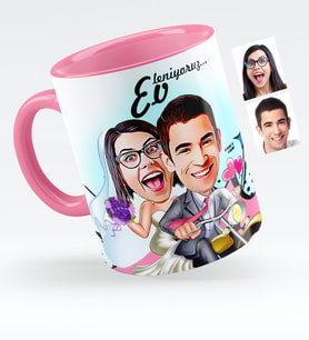 BK Gift Kişiye Özel Evleniyoruz Karikatürlü Pembe Kupa Bardak  8