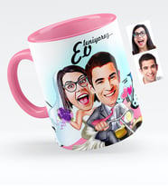 BK Gift Kişiye Özel Evleniyoruz Karikatürlü Pembe Kupa Bardak  8