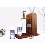 BK Gift Kişiye Özel Renkli Baskılı Ankara Tasarımlı İkili Rakı Bardağı ve Ahşap Rakı Standı Hediye Seti-2 (Model 1)