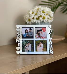 Kişiye Özel 4 Fotoğraflı Seni Seviyorum Mdf Çerçeve Gümüş