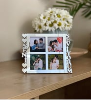 Kişiye Özel 4 Fotoğraflı Seni Seviyorum Mdf Çerçeve Gümüş