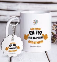 BK Gift Kişiye Özel Fen Bilimleri Öğretmeni Beyaz Kupa ve Anahtarlık Hediye Seti-1 (Model 1)