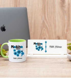 Makine Teknikeri Yeşil Kupa Bardak Ve Masa İsimliği Hediye Seti