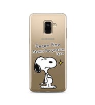 Snoopy Tasarımlı Süper Şeffaf Silikon Telefon Kılıfı Samsung A8 Plus