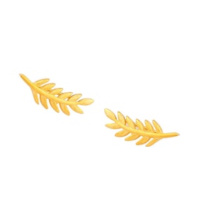 925 Ayar Gümüş Akasya Yaprağı Earcuff Küpe (Sarı)