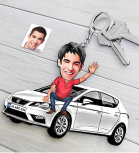 BK Gift Kişiye Özel Bay SEAT Leon Figürlü Plakalı Ahşap Karikatür Anahtarlık-2 (Beyaz)