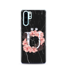 Mermer Çiçekli Harf Tasarım Süper Şeffaf Silikon Telefon Kılıfı Huawei P30 Pro Ü