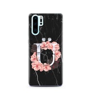 Mermer Çiçekli Harf Tasarım Süper Şeffaf Silikon Telefon Kılıfı Huawei P30 Pro Ü