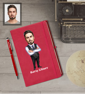 Kişiye Özel Öğretmen Karikatürlü  Kırmızı Defter Kalem Hediye Seti Bay-12