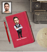 Kişiye Özel Öğretmen Karikatürlü  Kırmızı Defter Kalem Hediye Seti Bay-12