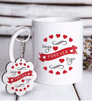 BK Gift Kişiye Özel Sevgililer Günü Beyaz Kupa ve Anahtarlık Hediye Seti-43 (Model 1)